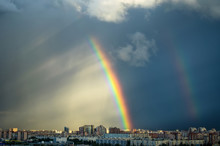 Industrial City Urban House Sky Rainbow Rain