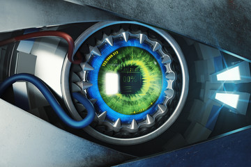 Poster - Green cyber eye closeup