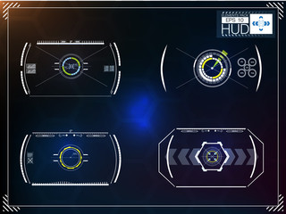Poster - Set of futuristic blue infographics as head-up display. Display navigation elements for the web and app. Futuristic user interface. Virtual graphic. Vector.