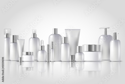 Fotografie, Obraz Cosmetic bottle mock up set isolated packages on white background