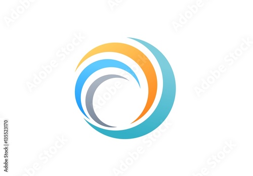 Fotografía sphere global swirl elements logo, abstract spiral symbol, twist circle wave ico