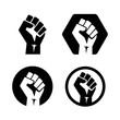 Raised fist set black logo icon - isolated vector illustration