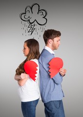 Wall Mural - Depressed couple holding broken heart