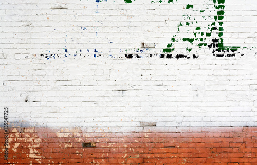 White and red brick wall urban Background.