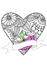 Wall Mural - Vector doodle drawing of heart and ribbon.Can use for invitation