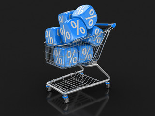Poster - Shopping Cart and Dices with percent sign. Image with clipping path 