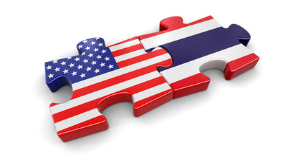 Poster - USA and Thailand puzzle from flags. Image with clipping path