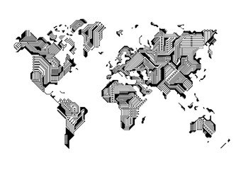 world map circuit board design
