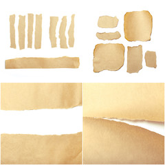 Wall Mural - brown ripped pieces of paper on white background