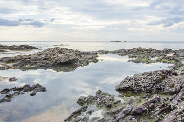 rock on the beach and cloud in sky blue natural seascapes mornin