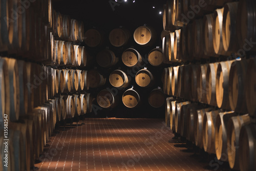 Fotografía Botti barriques tonneau in cantina di invecchiamento