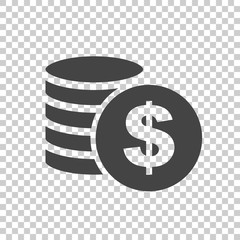 Money silhouette icon on isolated background. Coins vector illustration in flat style. Icons for design, website.