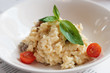 Creamy risotto in porcelain plate