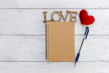 Wall Mural - Woodedn love and brow notebook, Valentine concept