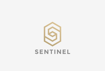 Fototapete - s letter geometric logo design linear. hexagon looped infinity