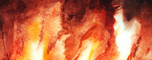 Watercolor fire flame fireplace abstract texture background