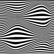 Abstract Vector Background Striped Waves. Black And White 3D Seamless Wave Pattern