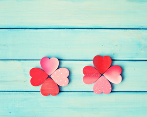 Wall Mural - Wood hearts forming a four-leaf clover