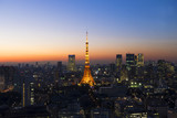 Fototapeta Miasto - 東京タワー　マジックアワー　黄昏　夕焼け　ライトアップ　大都会の町並み