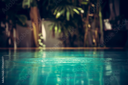 Swimming Pool Background In Vintage Style With Ripples On Turquoise Water And Tropical Plants On Blurred Background Stock Photo Adobe Stock