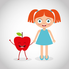 fresh fruit with kid comic character vector illustration design