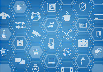 Aufkleber - Smart home automation vector illustration background with icons