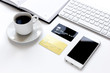 © 279photo - credit card, keyboard, smartphone and coffee cup on white background