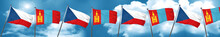 Czechoslovakia Flag With Mongolia Flag, 3D Rendering
