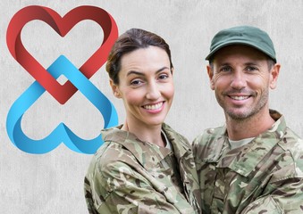 Canvas Print - Portrait of couple in soldier uniform embracing each other