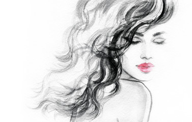 Wall Mural - Abstract woman face. Fashion illustration. Watercolor painting