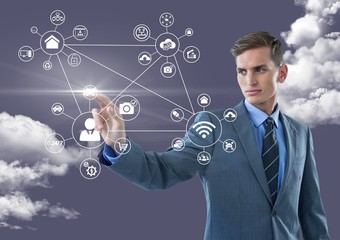 Poster - Businessman using futuristic touchscreen