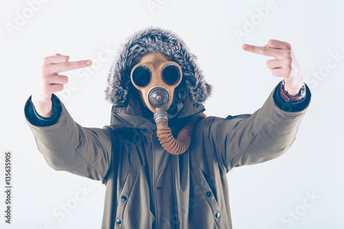 Photo  Hooligan with gas mask