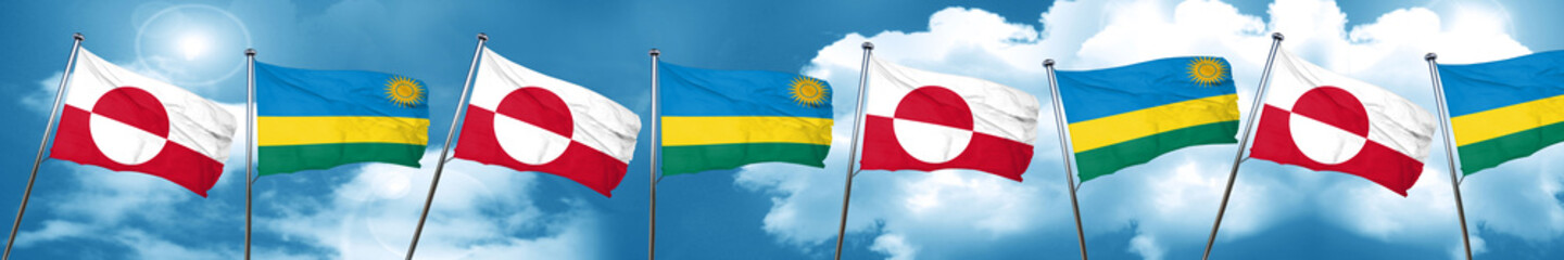 greenland flag with rwanda flag, 3D rendering