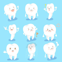 Wall Mural - cartoon tooth do different emotion