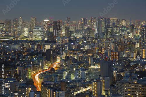 東京都市風景 夜景 浜松町 田町 白金 広尾方面 首都高速道路 俯瞰 Stock Photo Adobe Stock