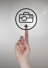 Poster - Hand touching photo camera icon