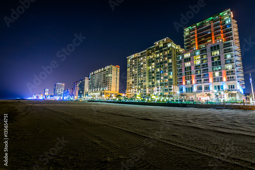 Fotografie, Obraz Buildings at Virginia Beach, Virginia during a Warm Fall Night
