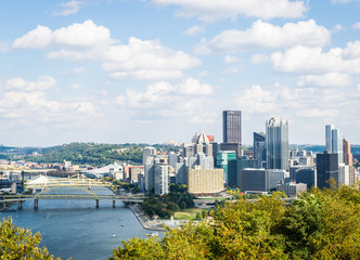 Dramatic Skyline of Downtown above the Monongahela River in Pitt