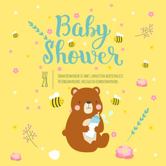 Wall Mural - Baby shower invitation vector card.