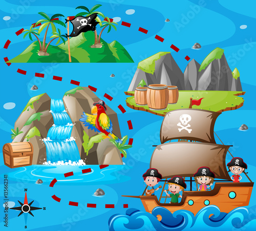 Zdjęcie XXL Dzieci na statku i mapie przygody