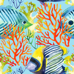 corals and fishes seamless pattern