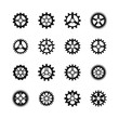 © K3Star - Gears icons. Vector clock gear set and transmission cogwheels isolated on white background