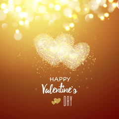 Happy Valentines day cad. Two heart. Decorative light background with lot of little hearts. Vector illustration.