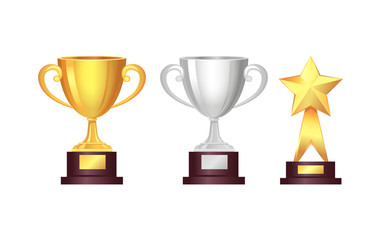 Wall Mural - trophy. awards. golden and silver cup, star vector