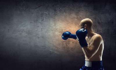 Poster - Young boxer man . Mixed media . Mixed media