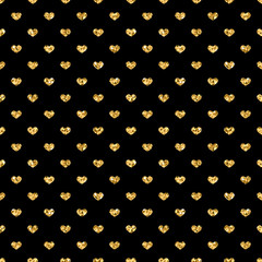 Canvas Print - golden hearts seamless pattern. gold glitter and black template. abstract geometric texture. retro. 