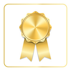 award ribbon gold icon. blank medal isolated on white background. stamp rosette design trophy. golde