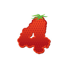 Number 4 Strawberry font. Red Berry lettering four alphabet. Fru