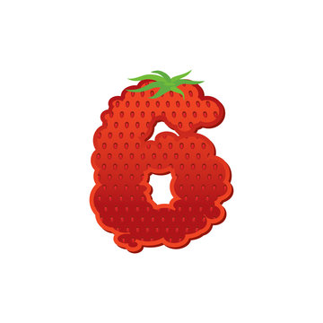 Number 6 Strawberry font. Red Berry lettering six alphabet. Frui