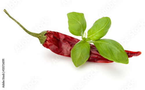 Fototapeta na wymiar Dried red chili or chilli cayenne pepper isolated on white back